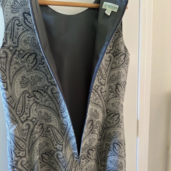 Austin Reed Vtg 90’s Sheath Paisley Mid Length Dress-Black/grey-Classic Design - Picture 7 of 9